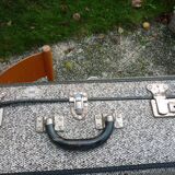 Antique black and white fibroc suitcase