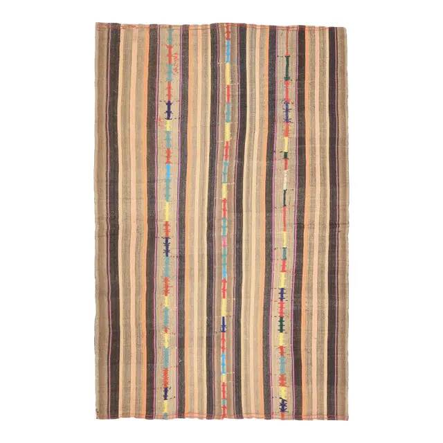 1970s Vintage Turkish Oushak Handmade Wool Cotton Tan Area Rug 145x238