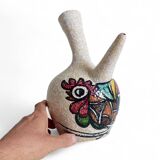 Vintage Spanish Ceramic Porrón, Hand-Painted Rooster, 1960s