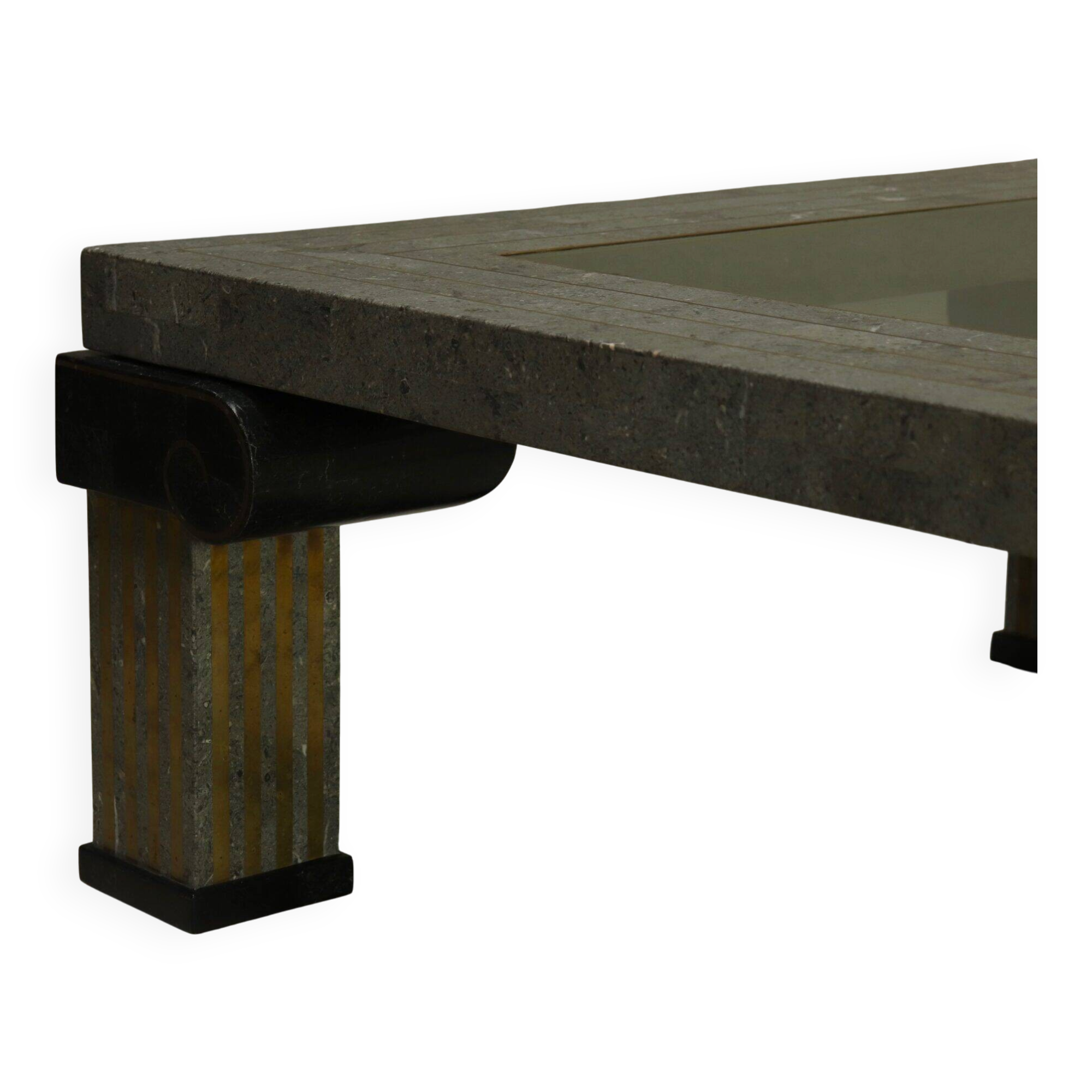 Large Maitland-Smith tessellated stone and brass coffee table 1980s