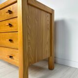 Commode française vintage en orme des années 1960, signée Maison Regain
