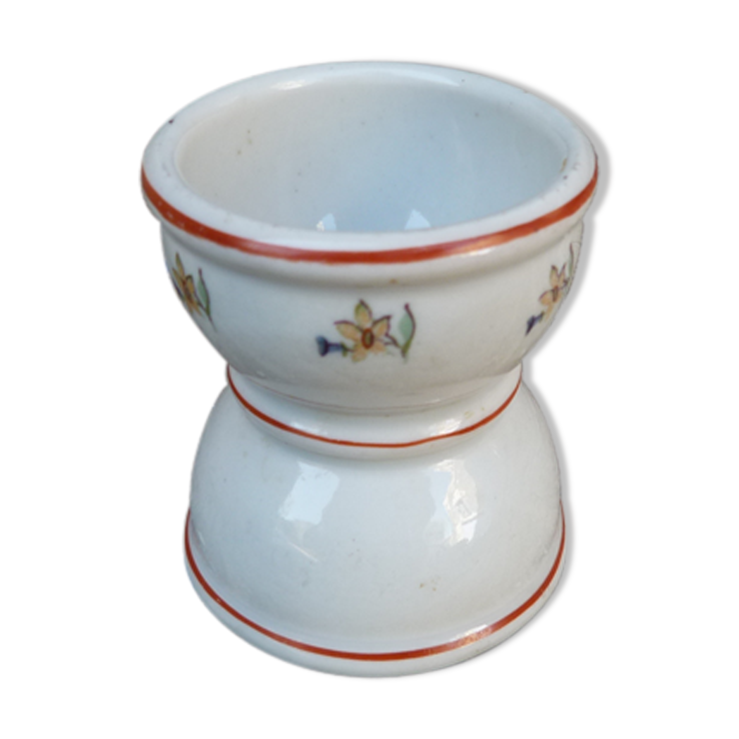 Coquetier ancient form diabolo ceramic patterns flowers