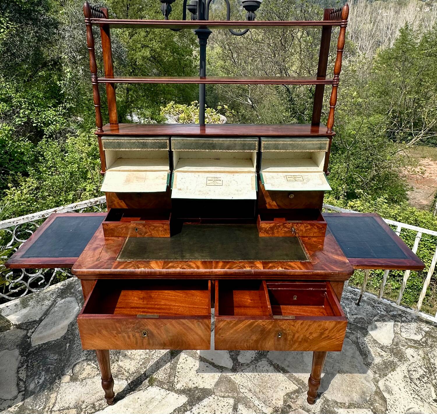 19th century flamed mahogany stepped desk