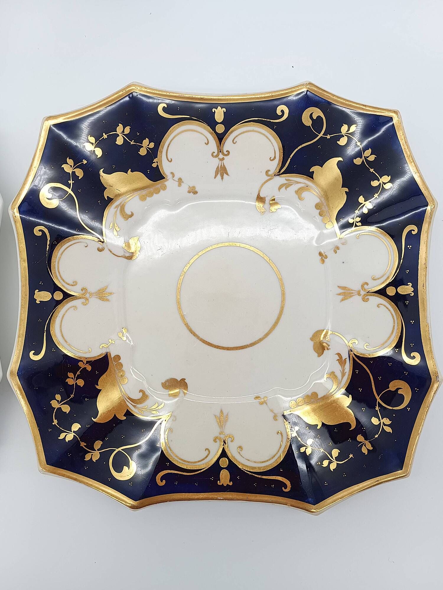 Pair of Square Plates Porcelain from Paris Cobalt and Gold Empire Style