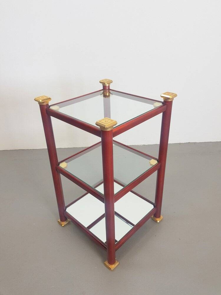 Table d'appoint Régence en laiton et verre miroir, années 1970