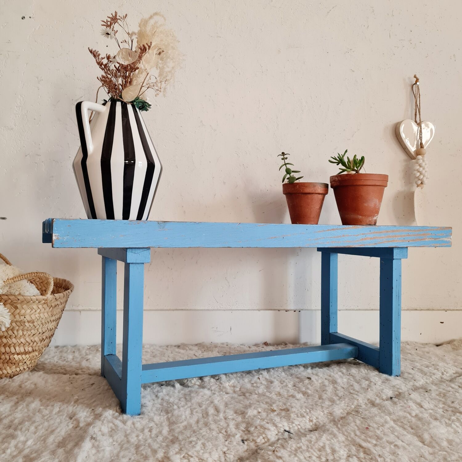 Old bench with blue slats