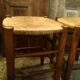 Pair of beech stools with straw seats
