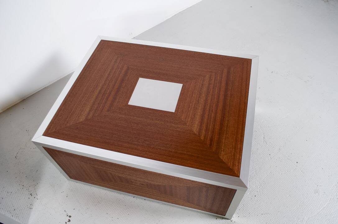 Pair of 70's aluminum and mahogany coffee/sofa end tables