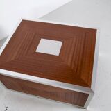 Pair of 70's aluminum and mahogany coffee/sofa end tables
