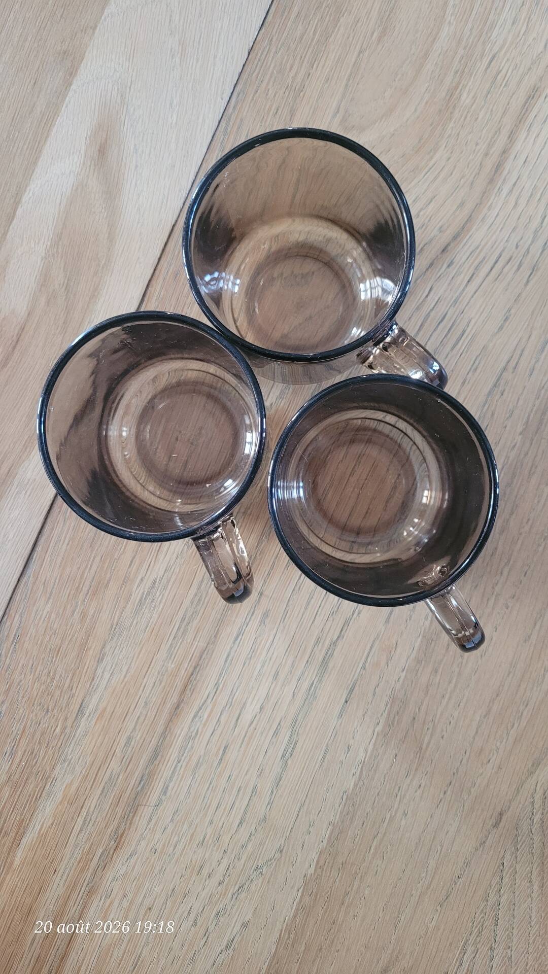 3 Arcoroc BP mugs in smoked glass