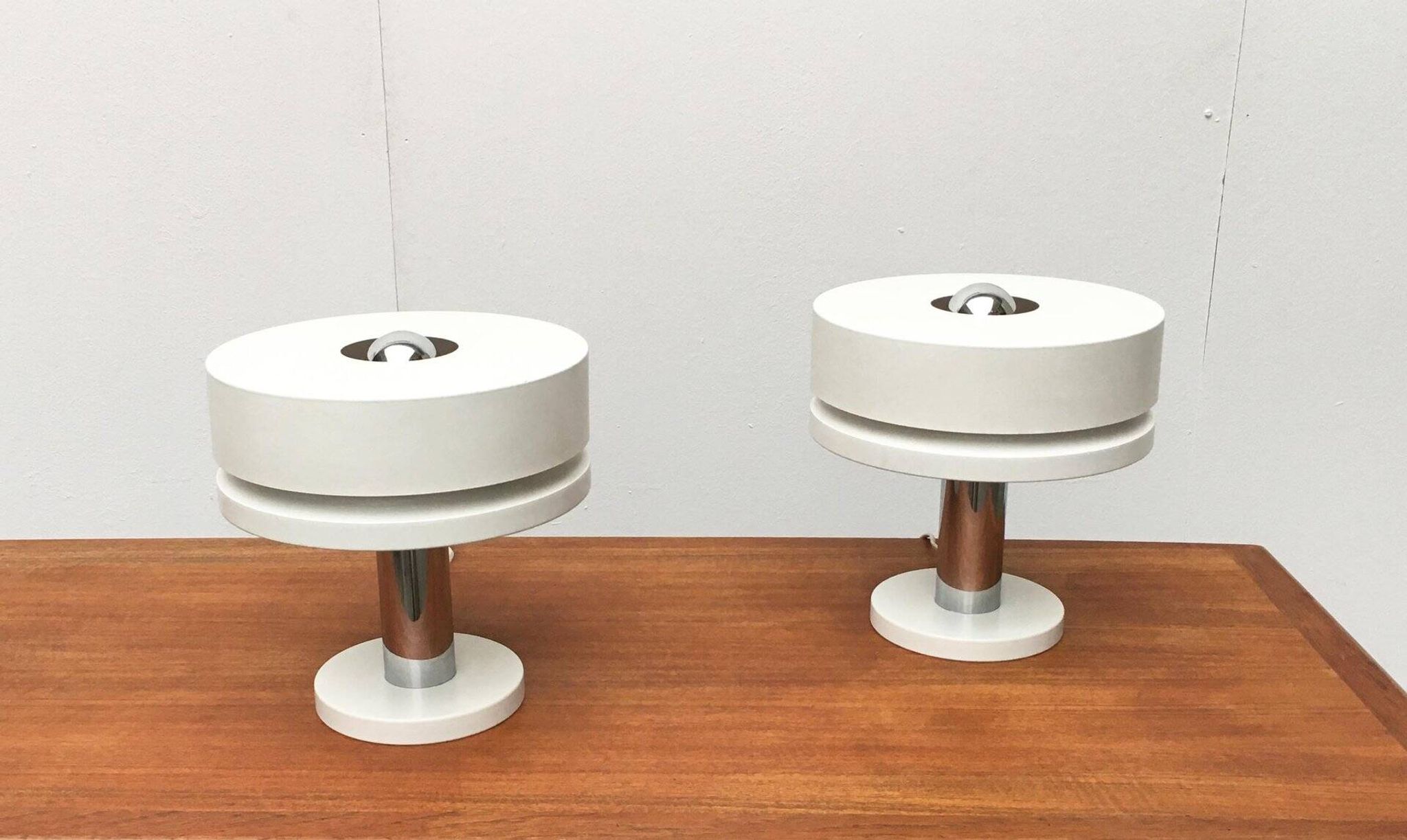 Minimalist table lamps from the German mid-century space age by Kaiser Idell / Kaiser Leuchten, 1960s, set of 2.