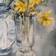 Aquarelle ancienne signée Jany. F. Millet (1926-1992), bouquet de fleurs sous verre encadré, 1950