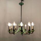 1950’s Opaline Glass Bronze Chandelier