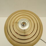 Lampe de table originale  sur pied inox & globe givré art déco jaune et or