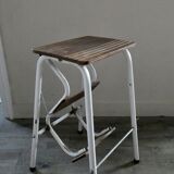 Stool step stool with 3 steps in wood and metal, 1960s