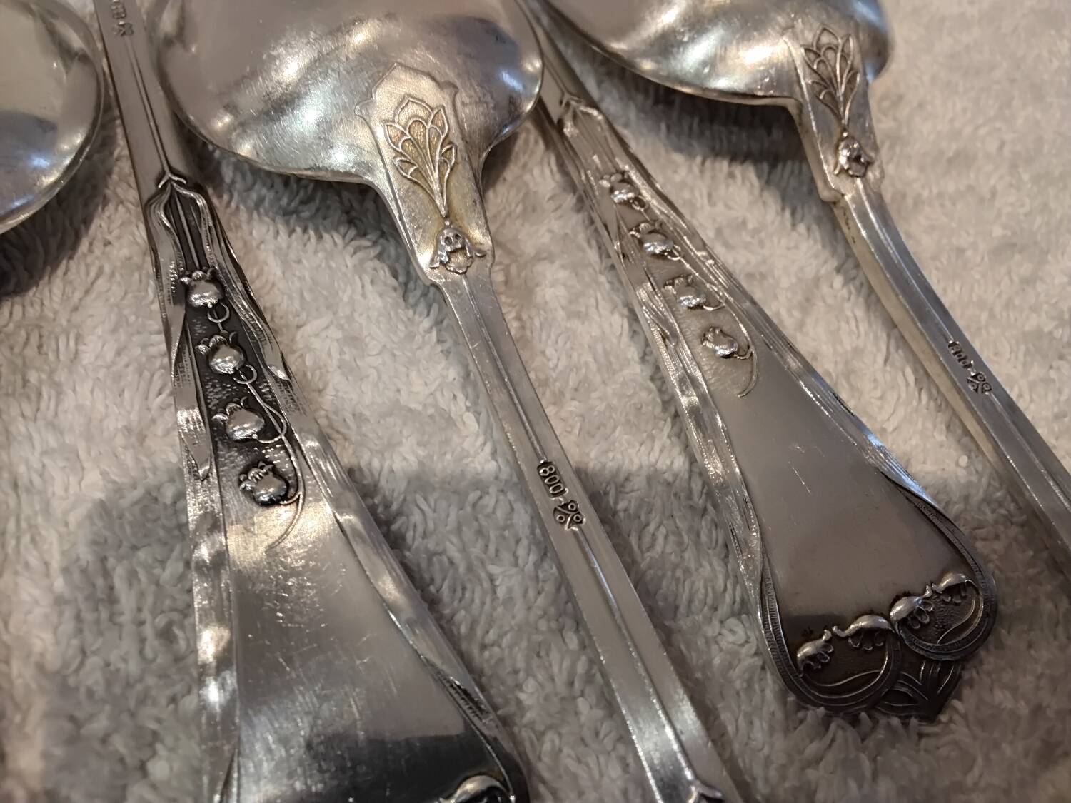6 silver cutlery sets, 800 Swiss silversmith Jezler, Lily of the Valley model