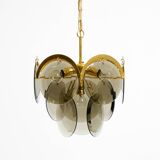 60s large brass ceiling chandelier with large round glass plates