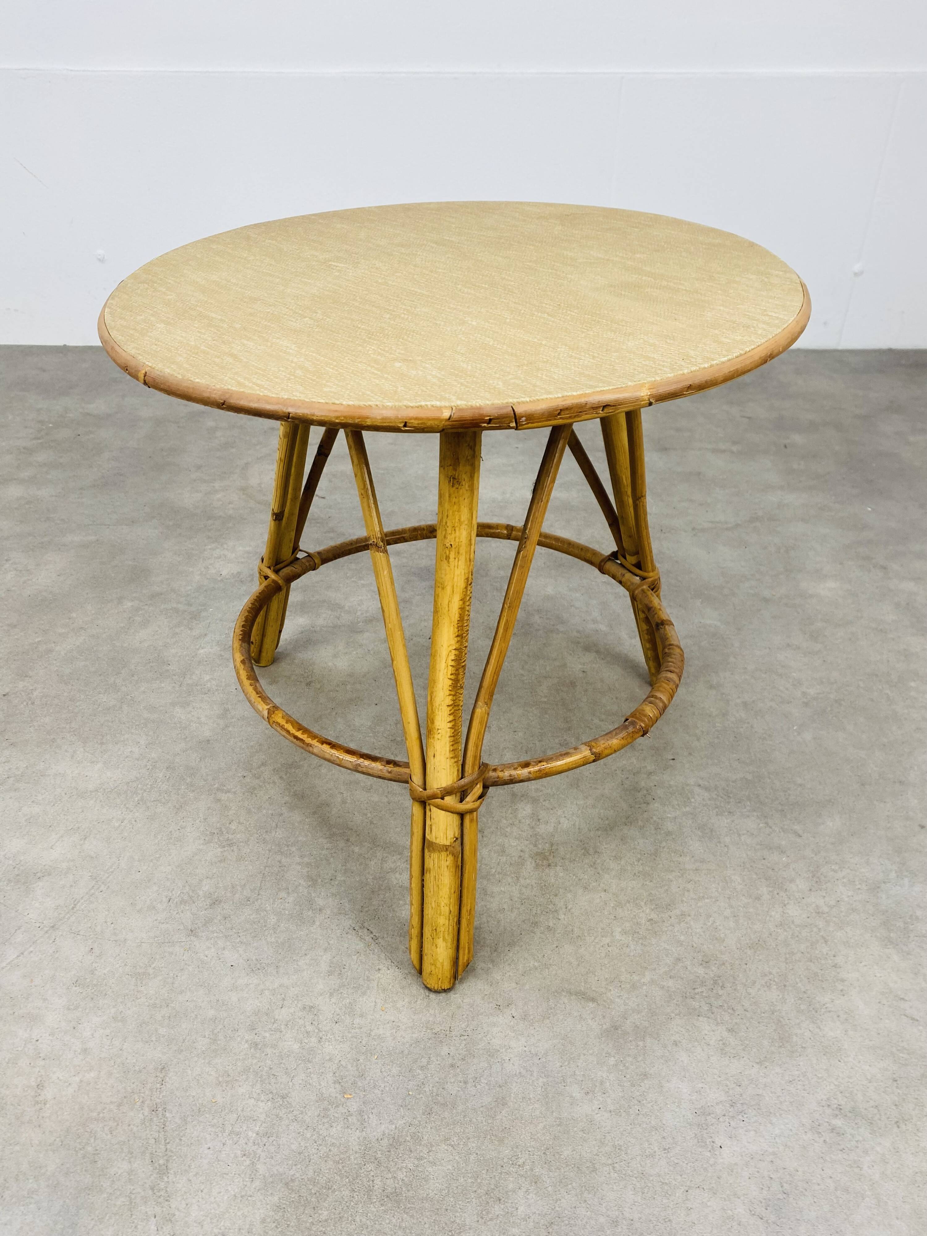 Vintage tripod rattan side table 60s