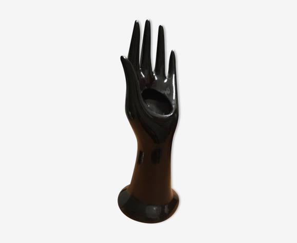 Main soliflore en céramique émaillée noire