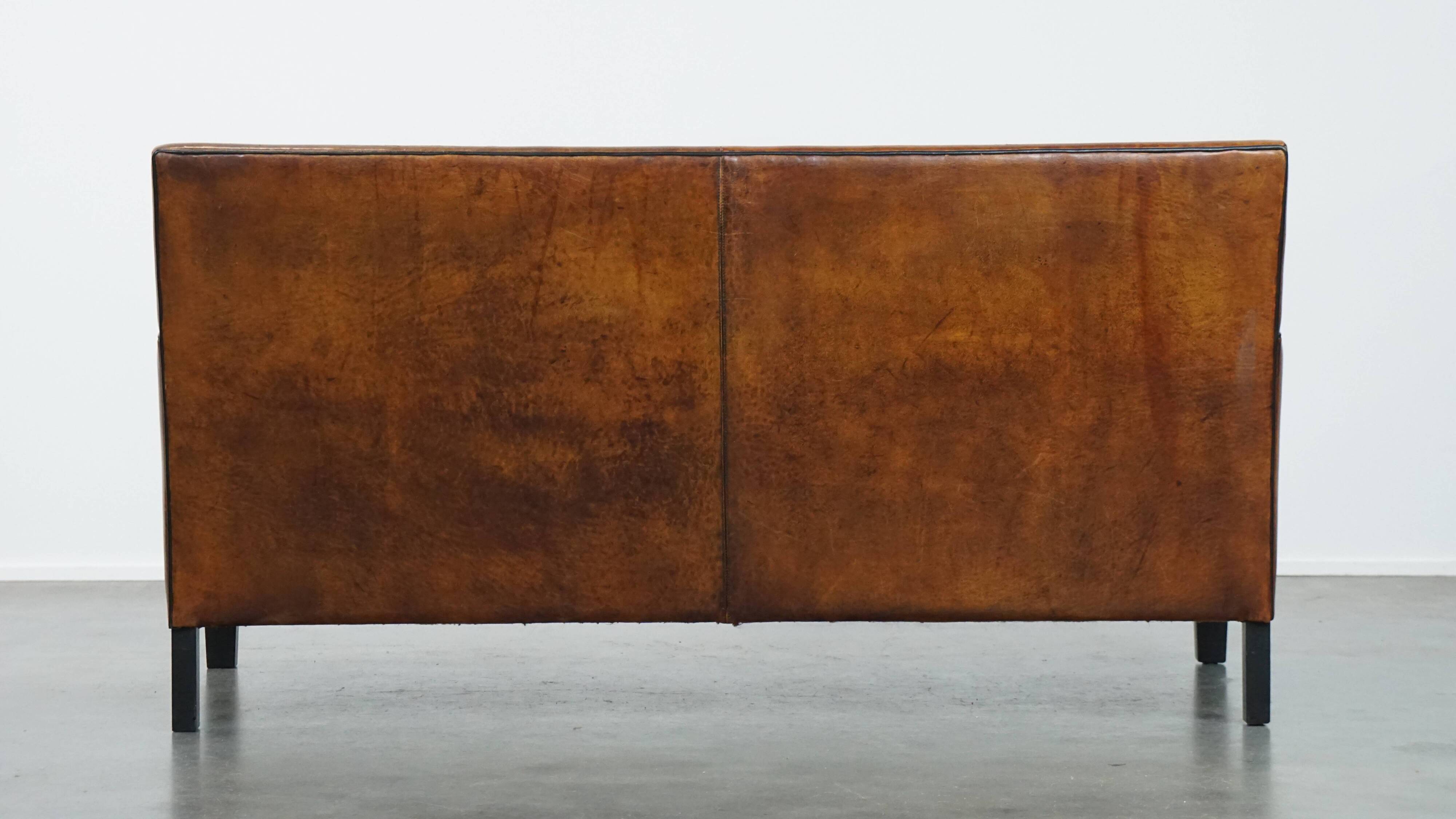 Sheepskin Leather 2-Seater Art Deco Sofa