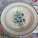 6 assiettes creuses anciennes Badonviller francine fleurs bleues et vertes au pochoir