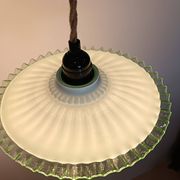 Portable lamp in pale green and white glass