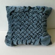 Pair of old cushions, in duck blue velvet, pleated effect