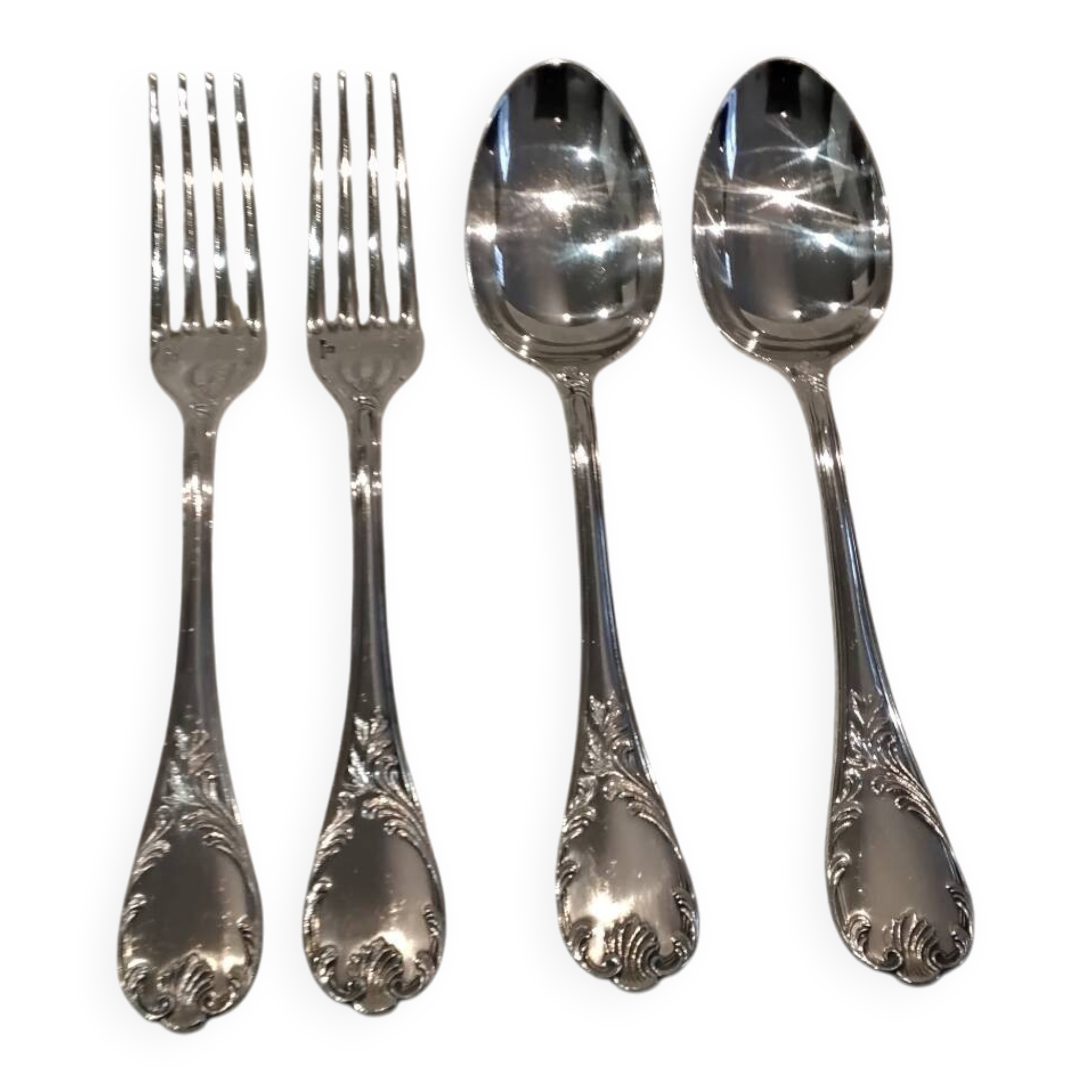 2 spoons 2 forks silver plated dessert Christofle Marly