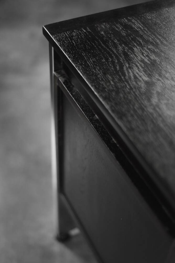 Vintage Mid-Century Danish Black Modern Minimalist Oak Office Desk with Chrome Base, 1970s