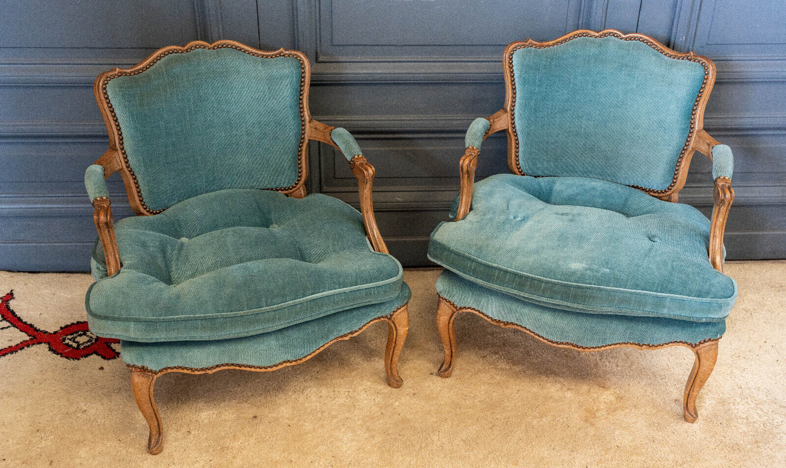 Pair of Louis XV style convertible armchairs Light wood 1900