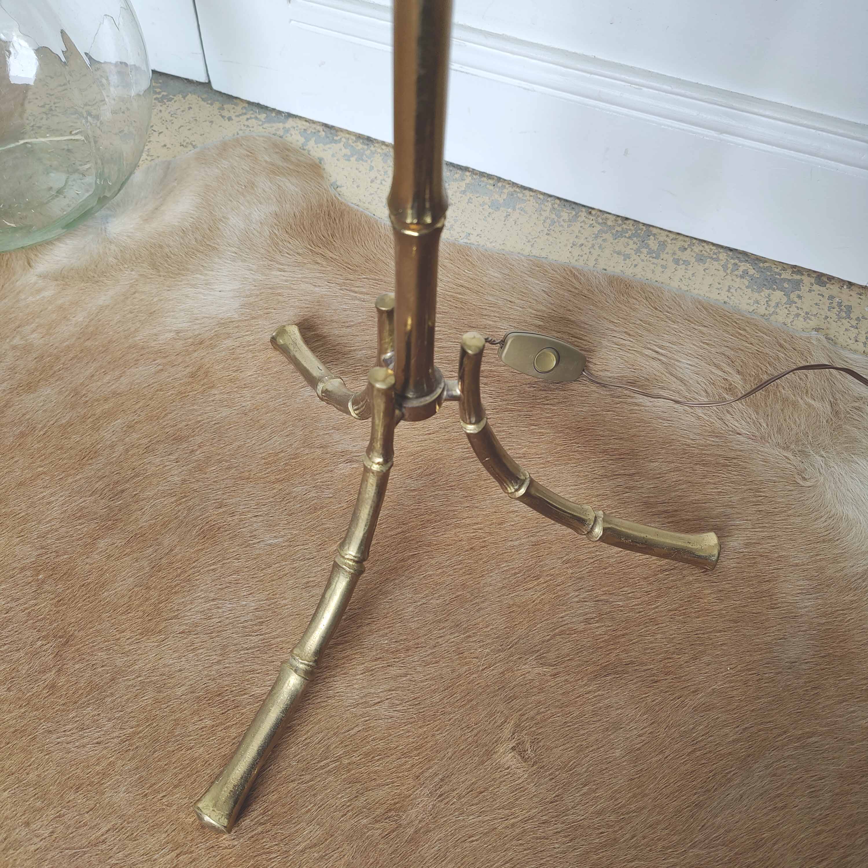 Vintage tripod brass floor lamp bamboo decoration