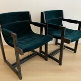 Vintage armchair in green velvet and black wood
