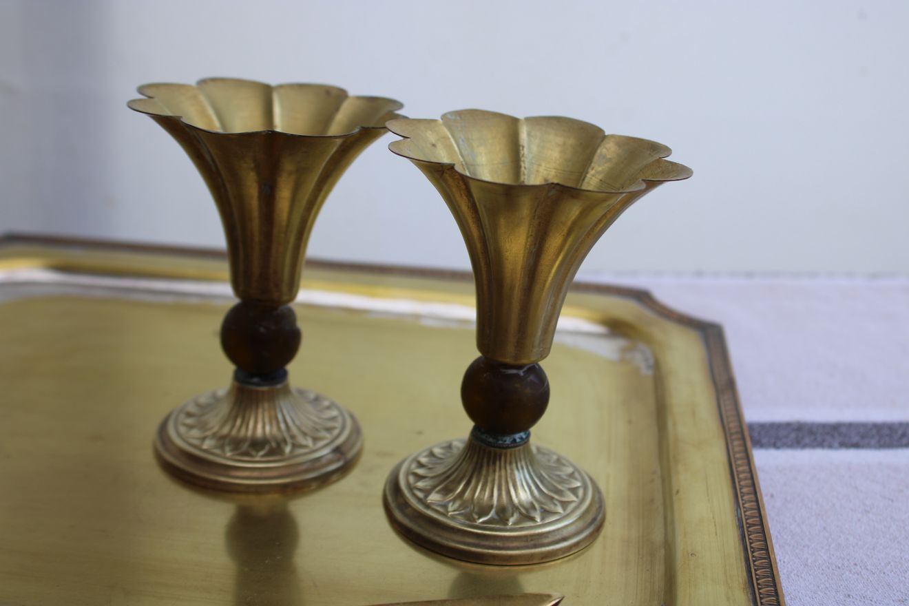 Pair of golden candle holders