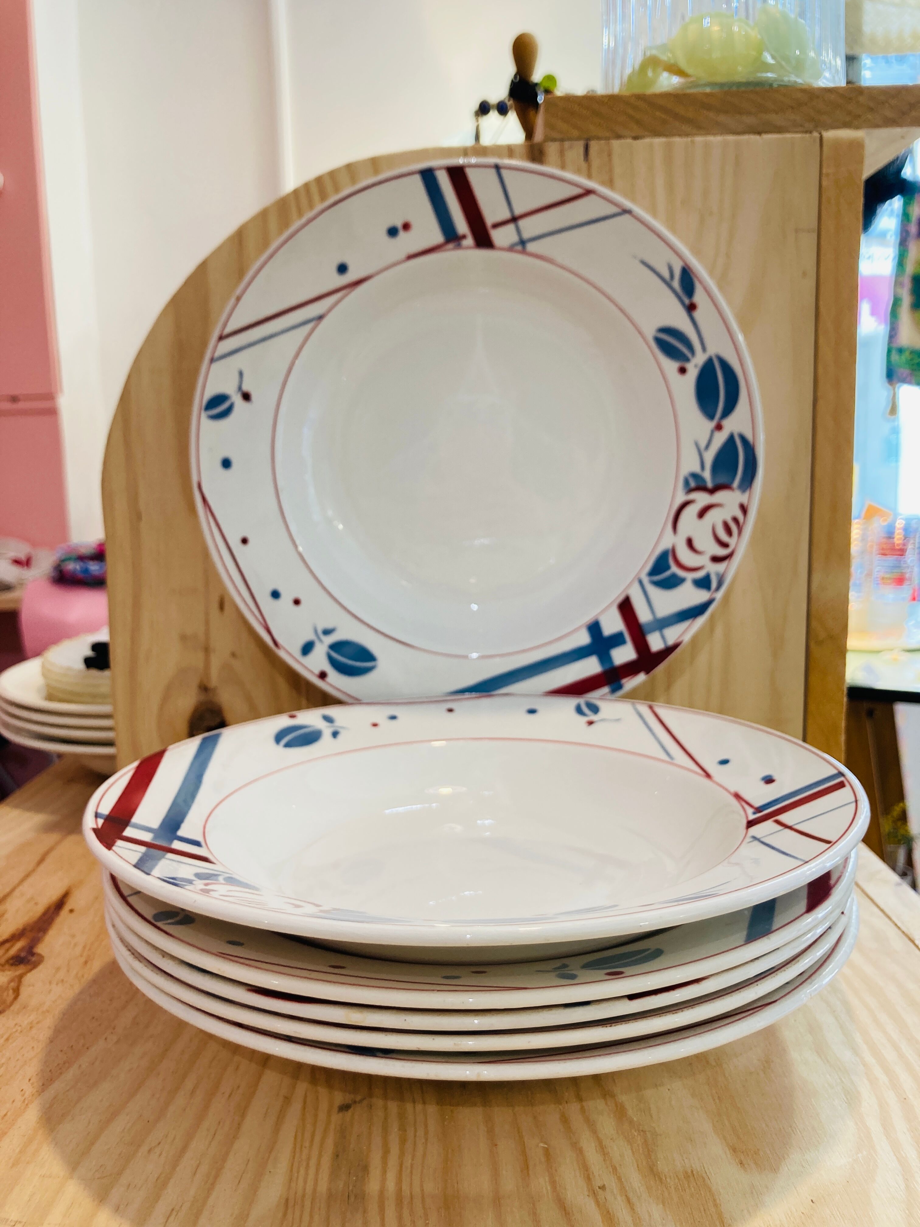 6 hollow plates Beaujeu Digoin Sarreguemines france-retro-cuisine-vintage