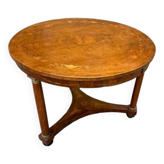 Table empire ronde ancienne marquetée du début du XIXe siècle