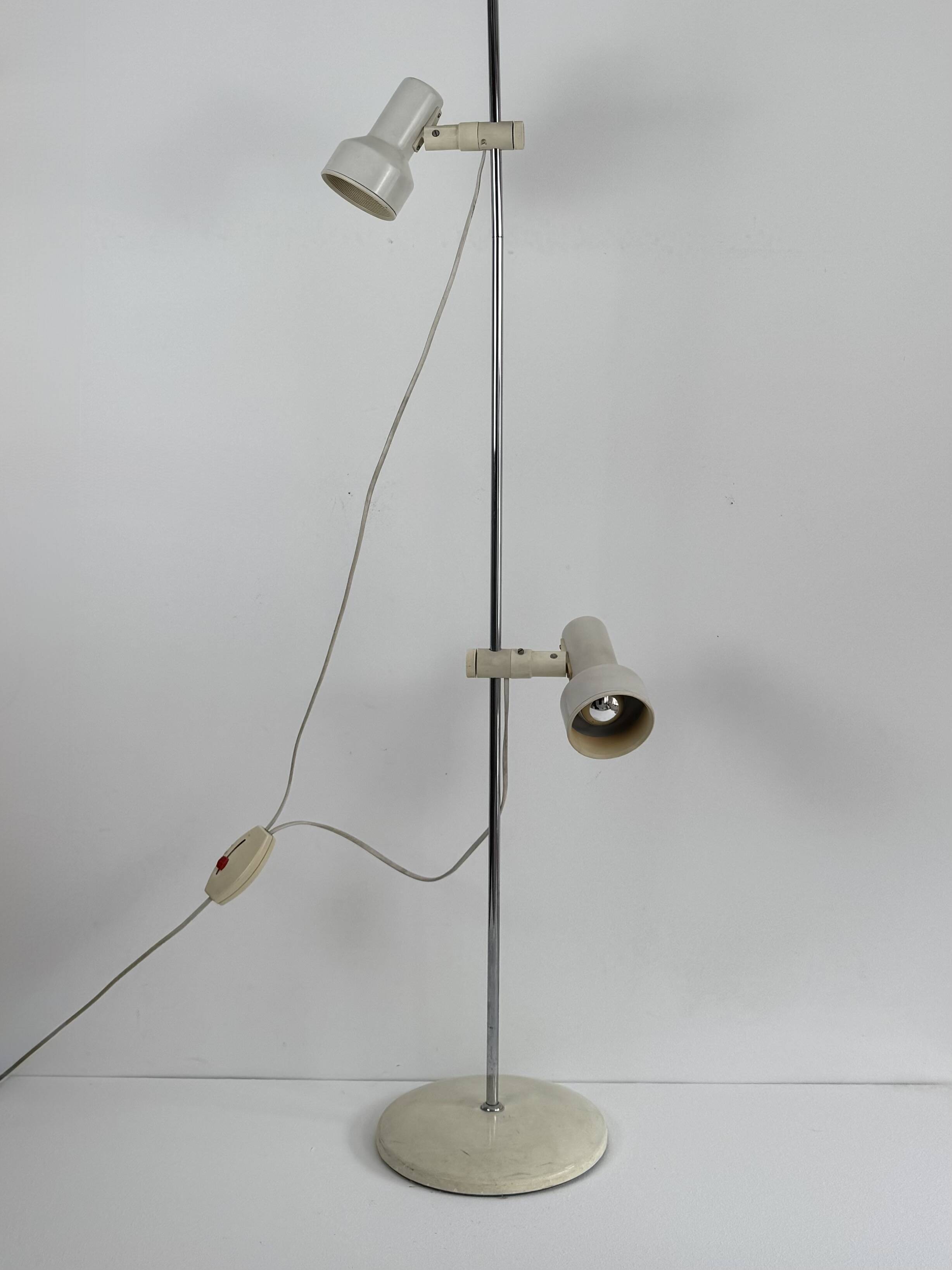 Vintage adjustable floor lamp, chrome and pressed moulded beige ABS, France 1970.