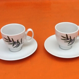 Set of 2 Guy Degrenne porcelain coffee cups with saucers