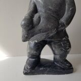 Inuit Art Soapstone Sculpture Eskimo Hunter/Fisherman Signed. 1960s