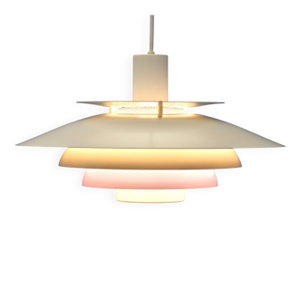 Lampe suspendue danoise en blanc avec accent lilas/rose, années 1980.