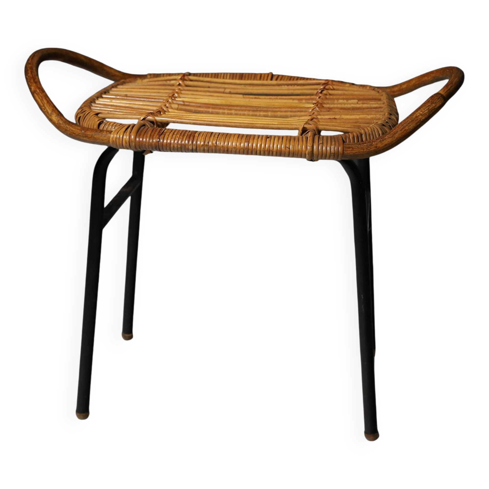 Tabouret en rotin du milieu du siècle par alan fuchs, uluv, années 1960, tchécoslovaquie