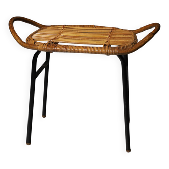 Mid century rattan stool by alan fuchs, uluv, 1960´s, czechoslovakia