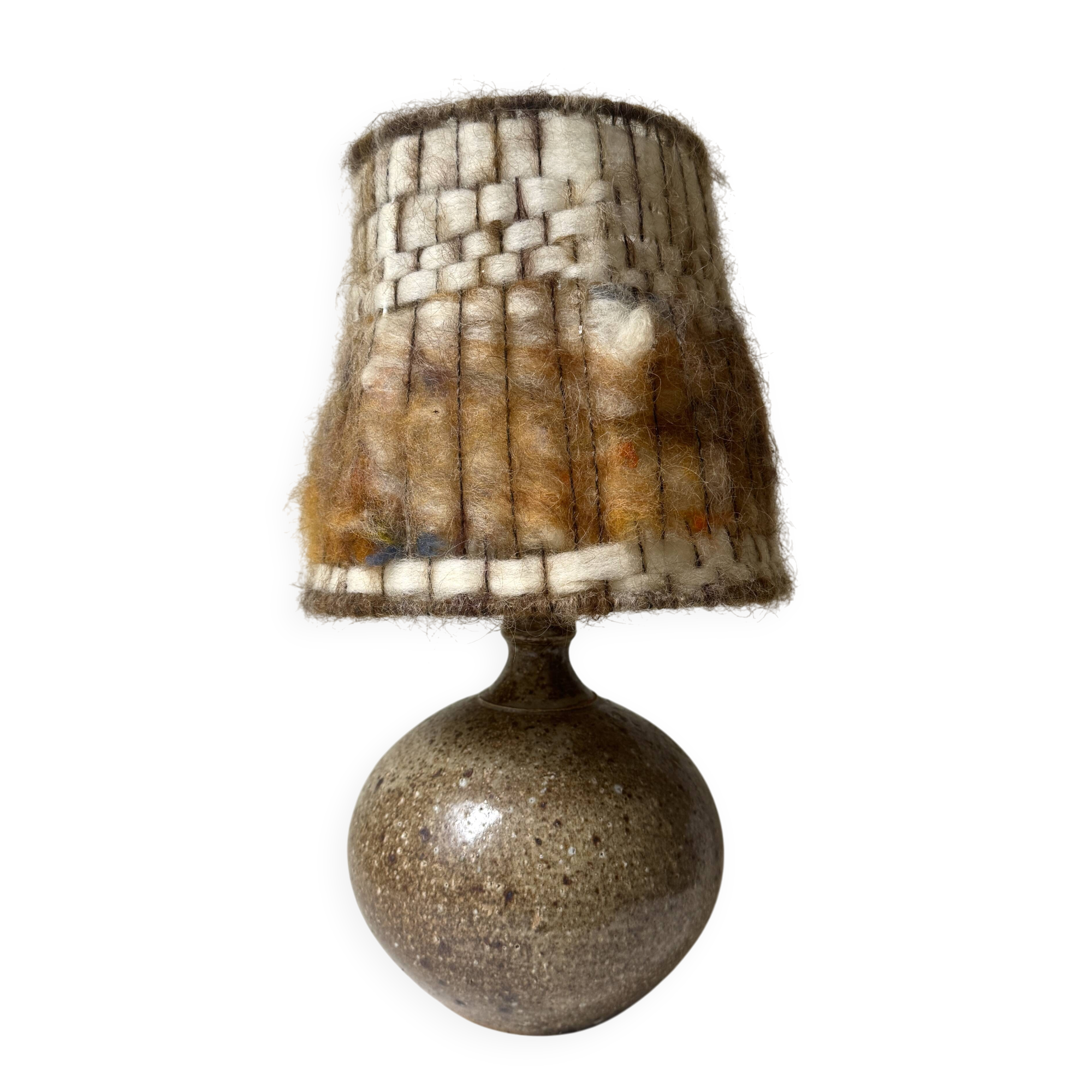 Ceramic table lamp in chamotte stoneware & wool, Alain Blanchard 1970