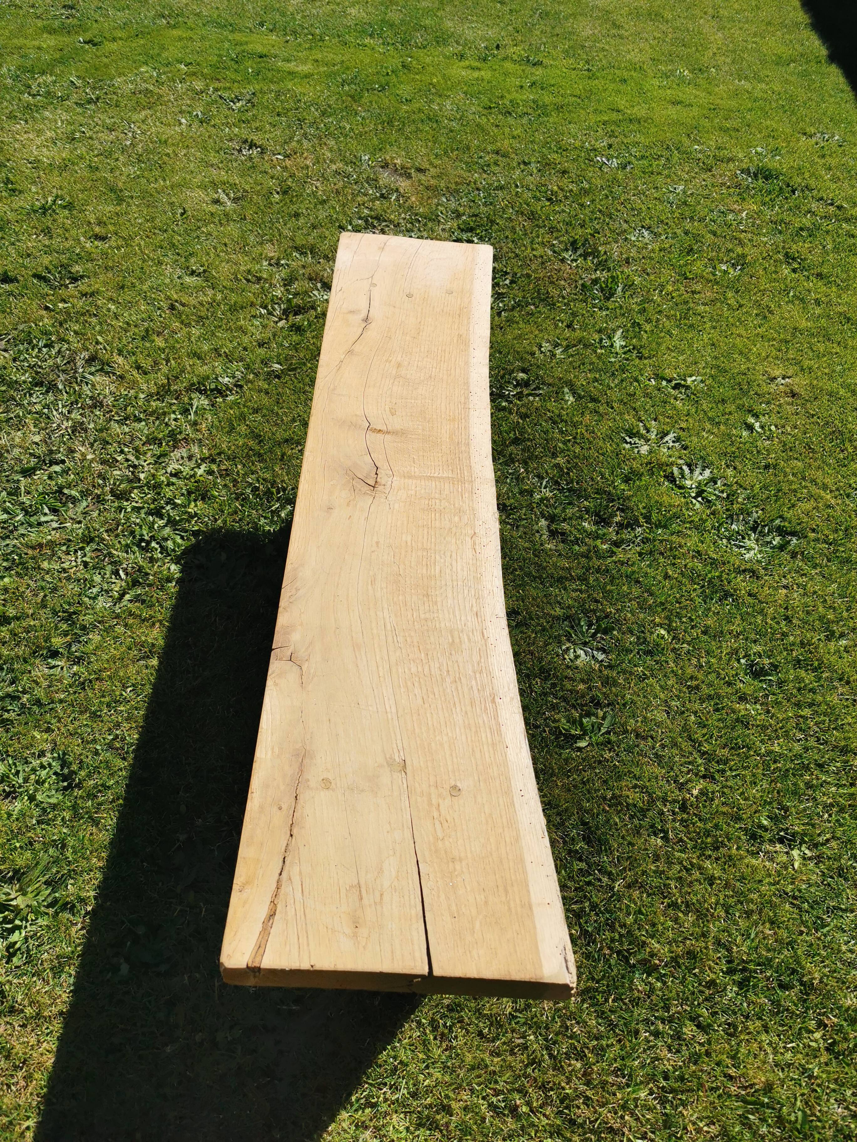 Old brutalist art bench, in natural raw oak