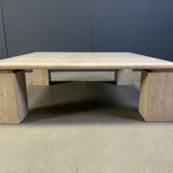 Vintage square four legged travertine coffee table, 1970s