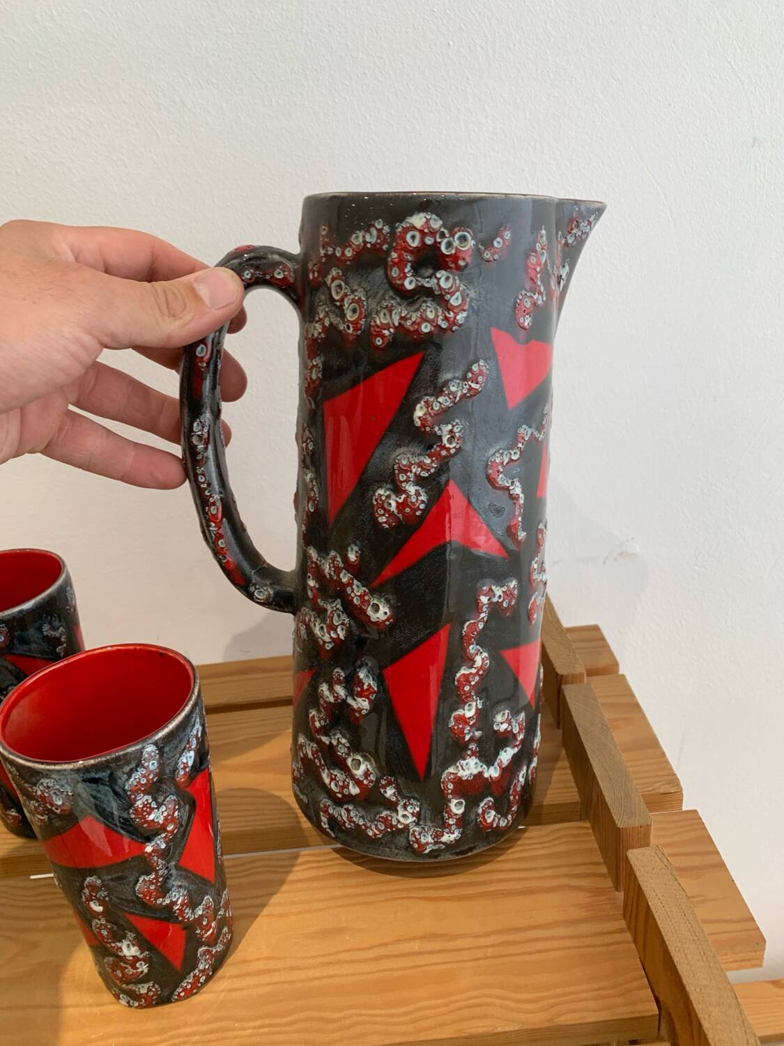 Vintage Ceramic Fat Lava Glass Pitcher