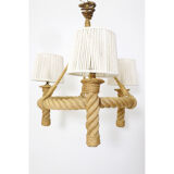 Three-light braided rope pendant light, 1950-1960.