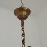 Small French Vintage Brass Single Light 4-Sided Crystal Cage Chandelier