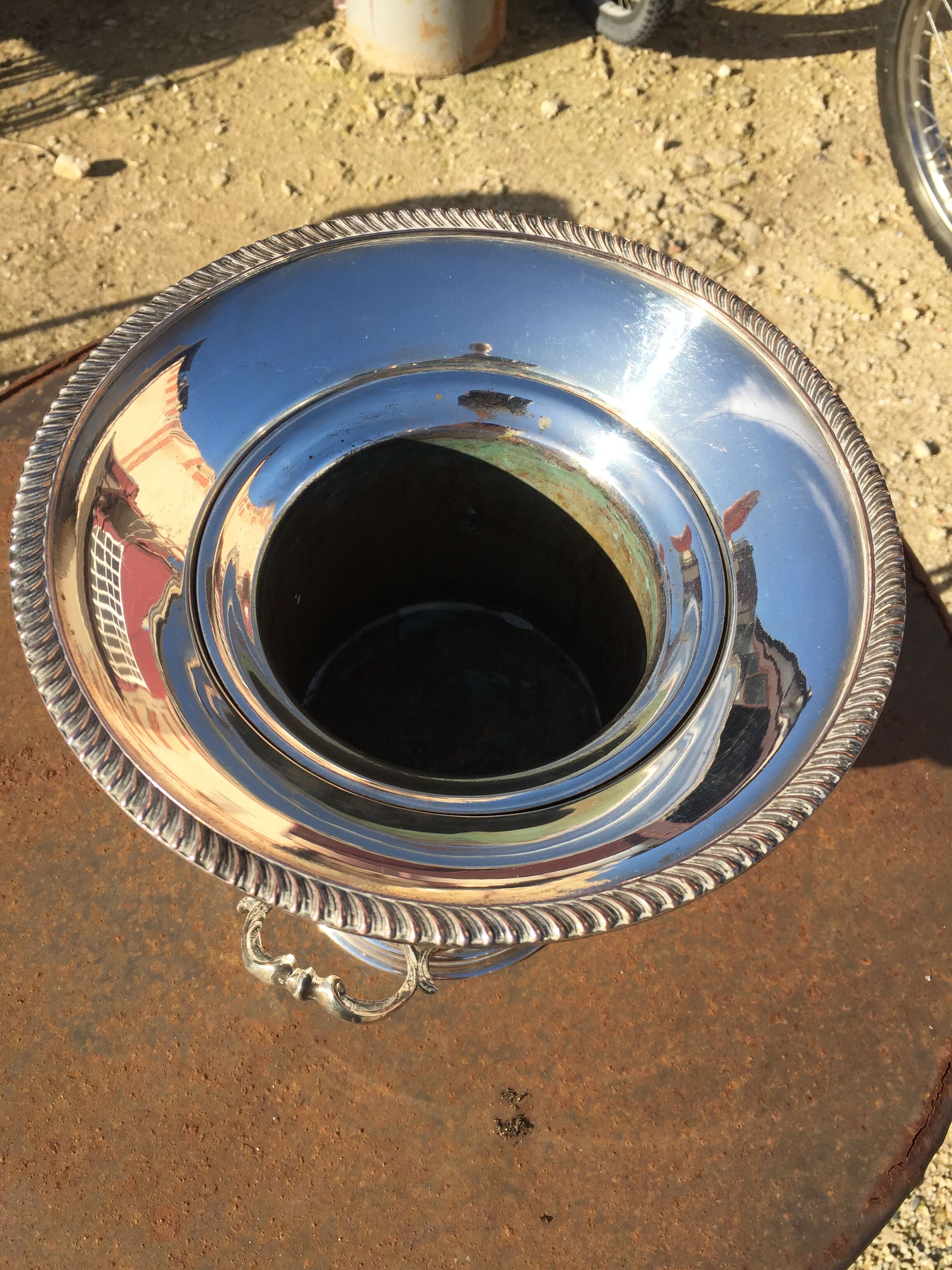 Refresher, silver metal champagne bucket, Medici vase shape