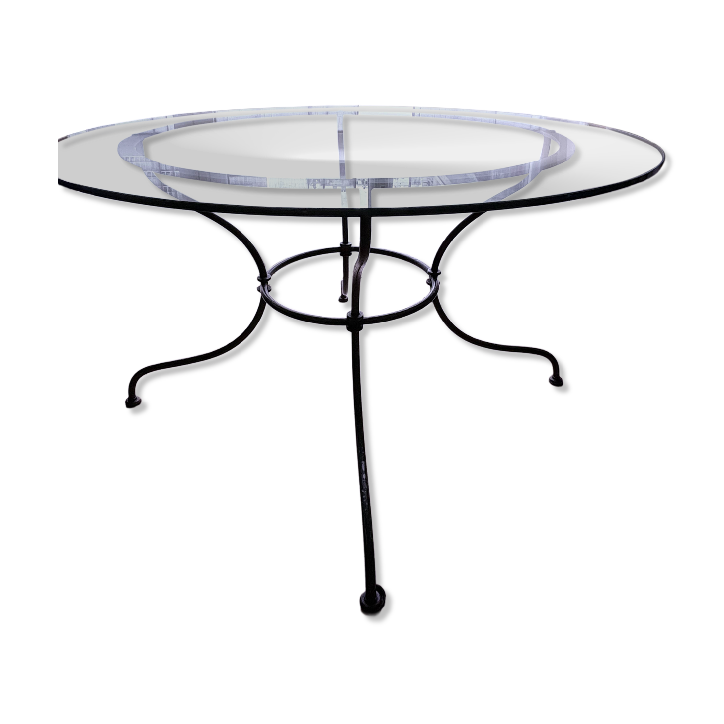 Round glass table - wrought iron base