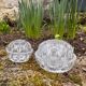Medium-sized antique flower holder in transparent moulded glass, vintage.